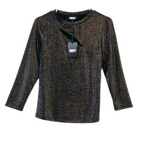 Dkny Metallic Gold Keyhole Top M New